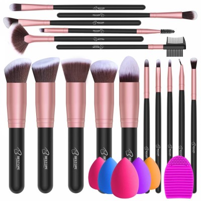 BESTOPE 16 Pcs Professional Make Up Brush with 4 Makeup Sponges & 1 Brush Cleaner Kit